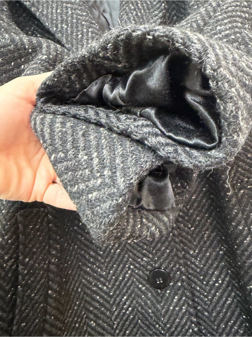 Vintage Collection Élégante Grey Herringbone Wool Blend Coat Size 8 - Picture 5 of 14